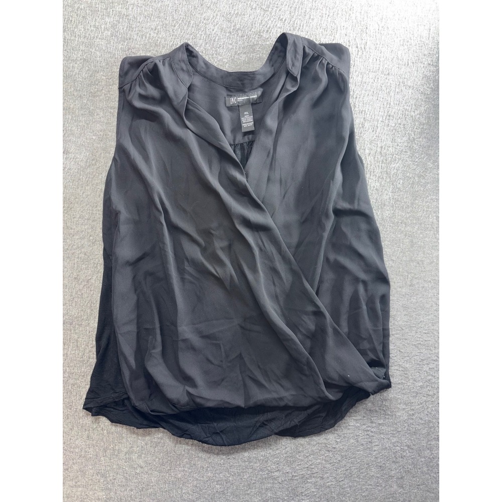 INC International Concepts Black Surplice Sleeveless Blouse Petite Large P/L